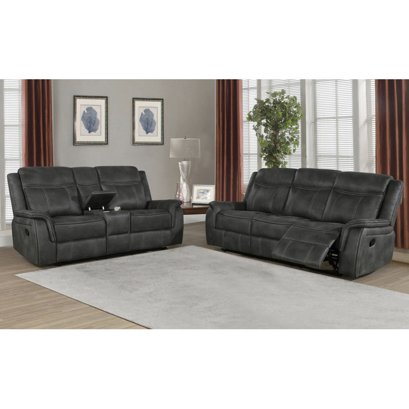 Ensemble de canapé et causeuse inclinable manuel Tom 2Pc, Microfibre noire