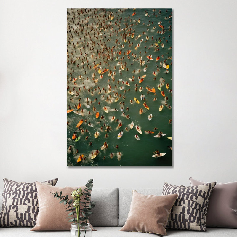 Surfers In The Summer In The Ocean by Michael Schauer - Gallery-Wrapped Canvas Giclée on Canvas, 20.32 cm H x 30.48 cm W