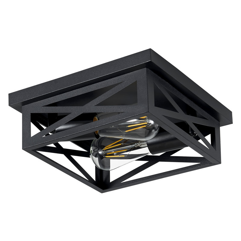2-light Black Metal Square Farmhouse Flush Mount Ceiling Light