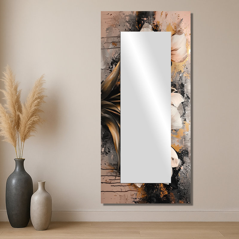 «Pink Gold Morning Tulips I», art mural miroir décoratif floral, imprimé sur métal, 28 po x 60 po