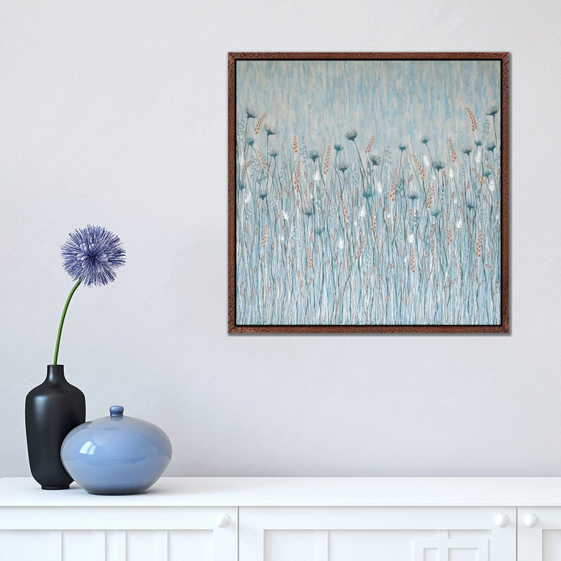 Coastal Wild Flowers by Lisa Frances Judd - Painting on Canvas, Classic Brown Wood Floater Framed