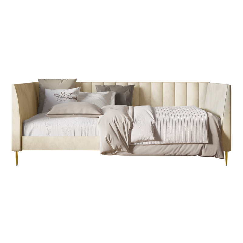 Maidste Upholstered Velvet Daybed, Beige