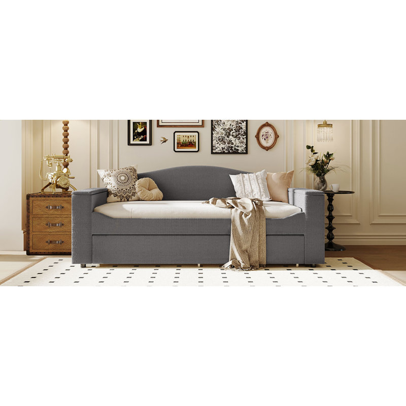 Lit de jour rembourré avec couchette, Gris, Lit simple