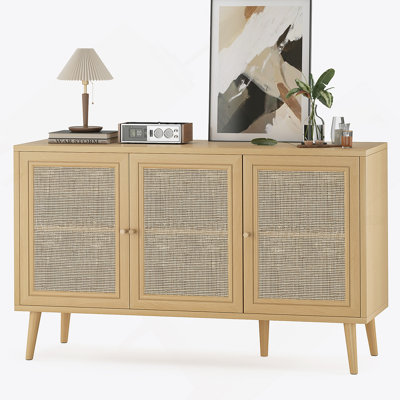 Buffet buffet avec 3 portes en rotin, console de rangement pour l'intérieur