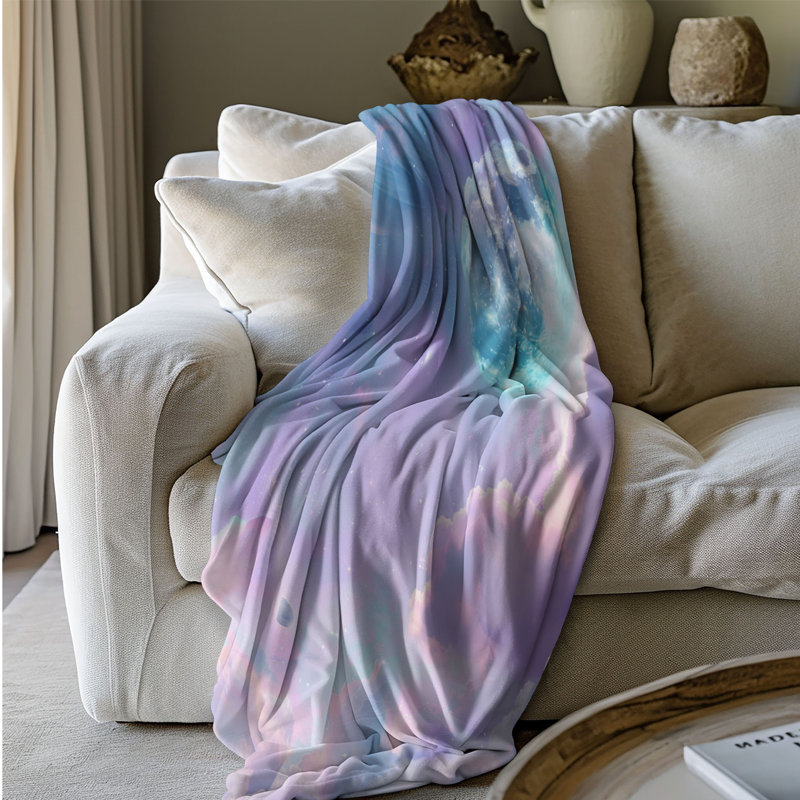 Pastel planète aquarelles - couverture Sherpa de qualité supérieure 1 pièce, Grand lit