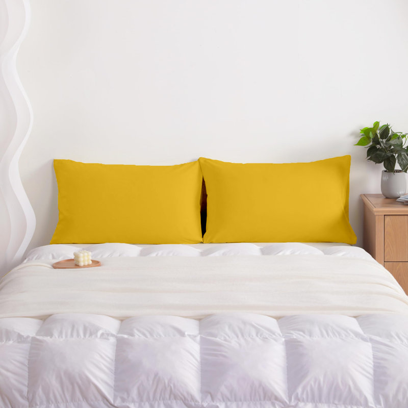 Easy Care Brushed Microfiber Pillowcases With Envelope Closure By Lotechicw (2 Pack), Yellow, King Pillowcase
