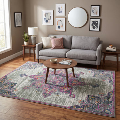 Miranda Medallion Durable Performance Pink/Gray Area Rug