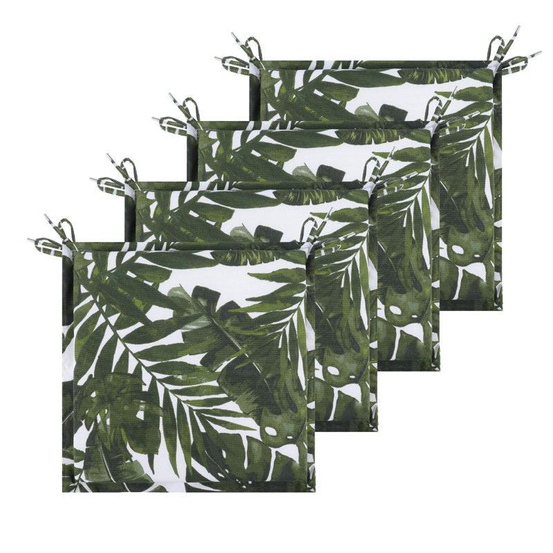 4PCS Outdoor Patio Seat Cushion Replacements With Ties, 15" X 15" Durable And Comfortable Khaki White Striped Pads