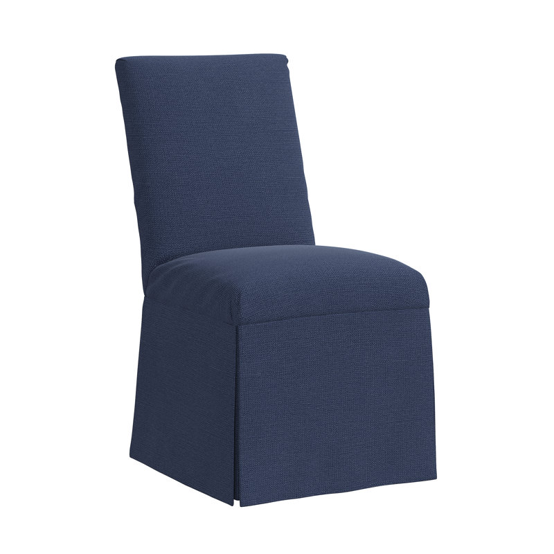 Red from Scalamandre Crafted by Cloth & Company Claremont Dining Chair in Solids, Slubby Navy Linen