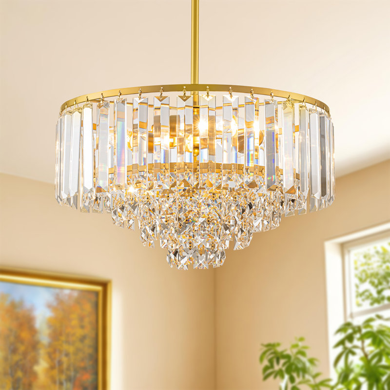 Lustre moderne en cristal à 4 niveaux, Doré, 3 lumières