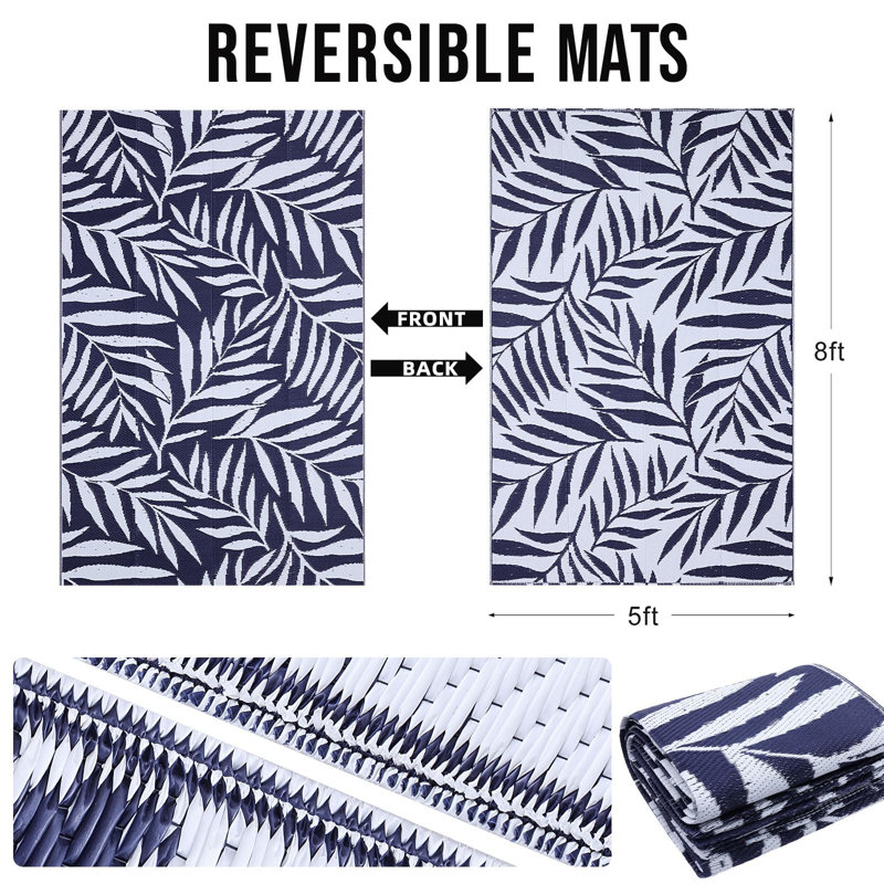 Tapis d'extérieur à motif de feuilles, Rectangle de 5 pi x 8 pi