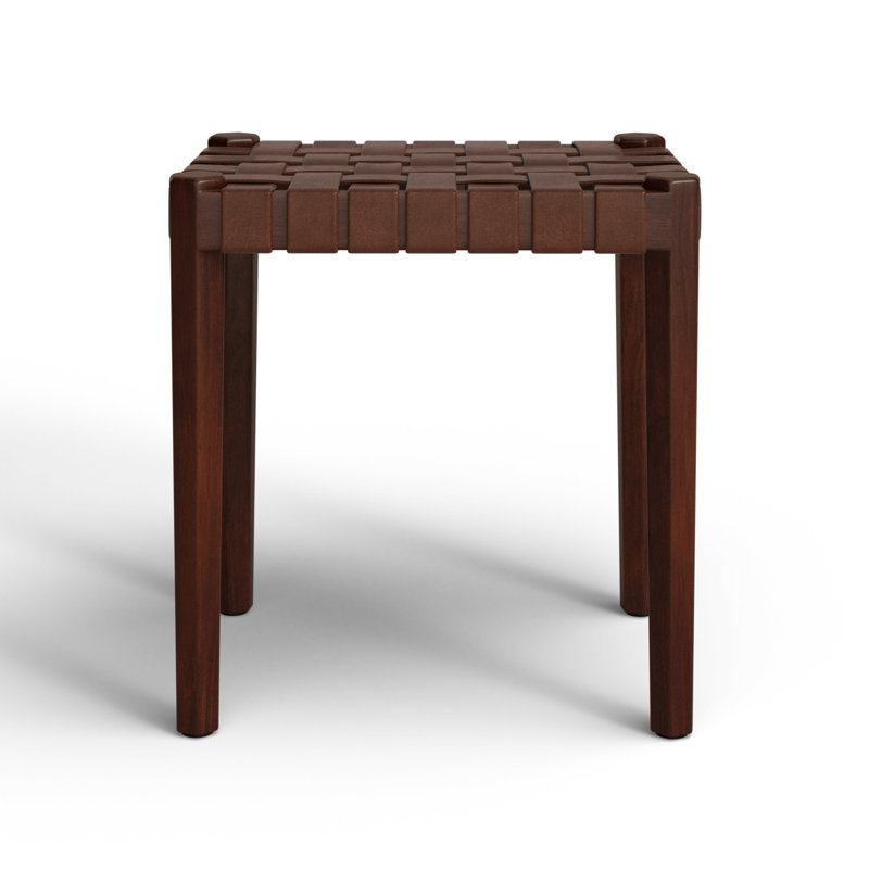 Ken Dark Brown Acacia Wood and Leather Accent Stool