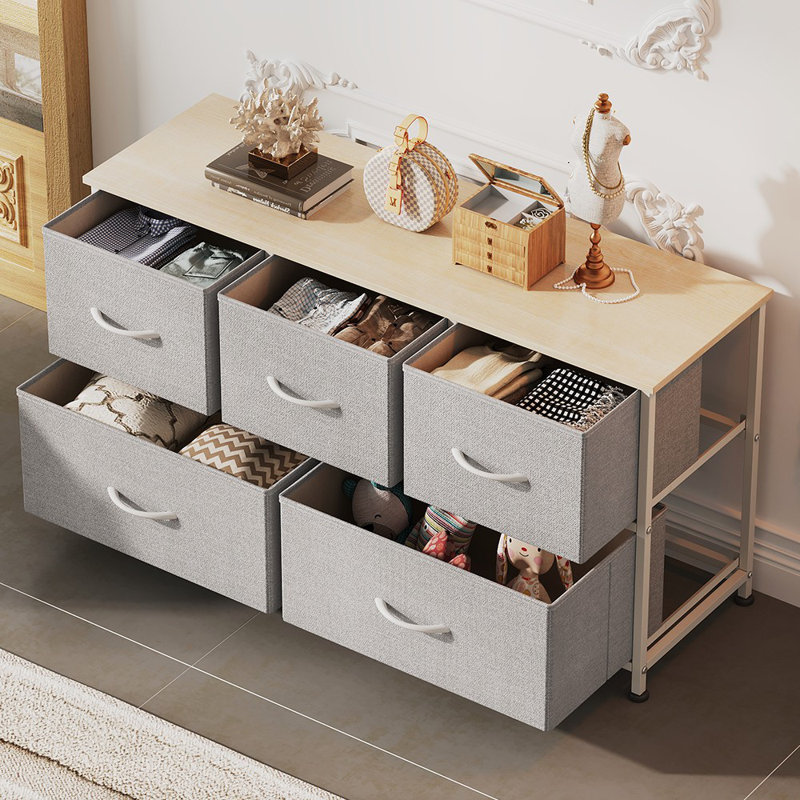 39.1'' W 5-Drawer Dresser For Bedroom, Storage Unit With Sturdy Steel Frame, TV Stand With Wooden, Chest of Drawers for Closet, Living Room