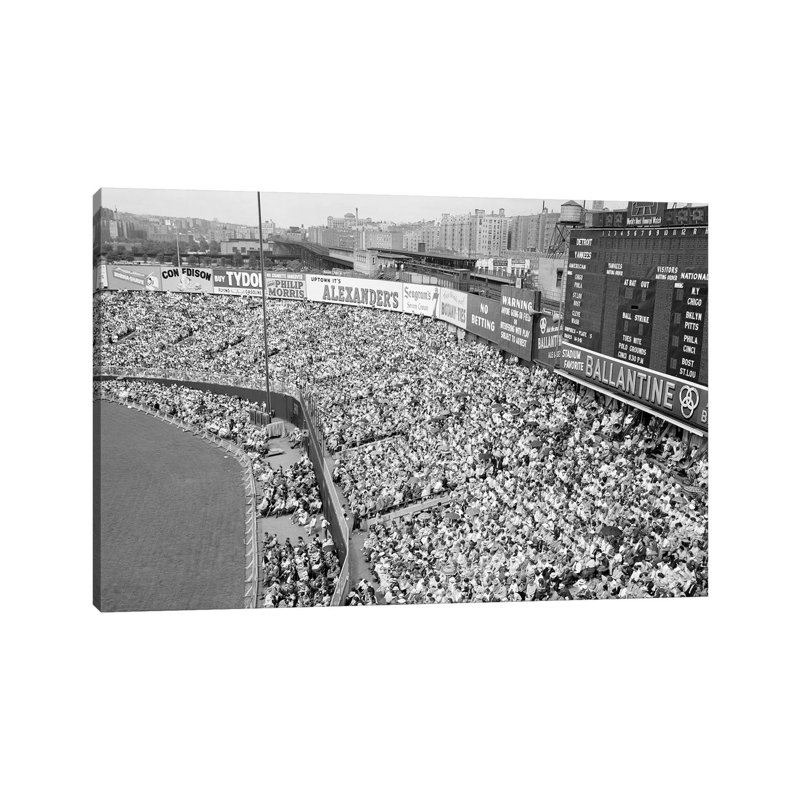 1940s-1950s Large Crowd Yankee Stadium Bronx NYC Bleachers Advertising Signs Around the Stadium New York City NY USA 1 Piece Wrapped Canvas Wall Art