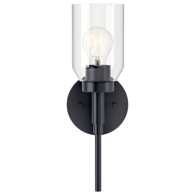 Black Steel Dimmable Outdoor Wall Sconce with Clear Glass Shade
