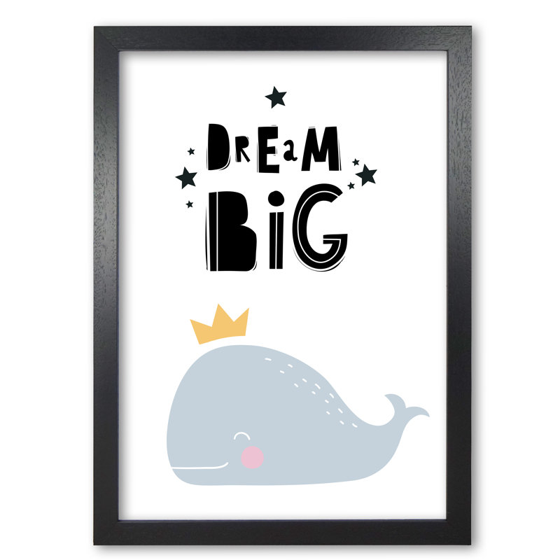 Dream Big Whale - Print, 85 cm H x 60 cm W x 5 cm D, Black Grain Frame