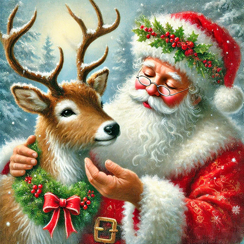 «Santa's Festive Friendship», reproduction d'art sur toile tendue, H 12 po x l 12 po x P 2 po