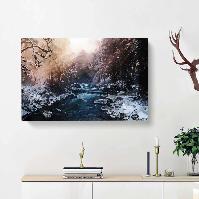 Winter Forest & Stream In Canada In Abstract - Wrapped Canvas Print, 35cm H x 50cm W x 3cm D