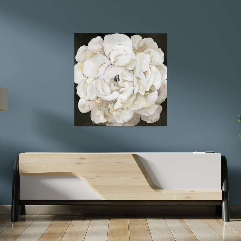 Pivoine blanche délicate, art contemporain contemporain et pivoine, H 36 po x l 36 po