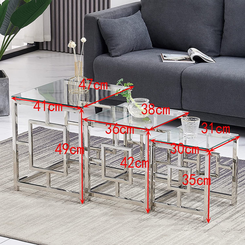 Esmee Glass Top Nesting Coffee Table, Silver