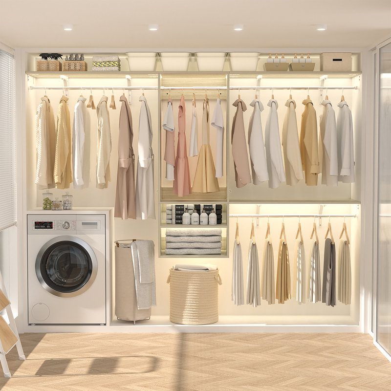 Seward  62-96 Inch Hanging Closet System With Hanging Rod (Can Be Cut to Fit), Natural Wood