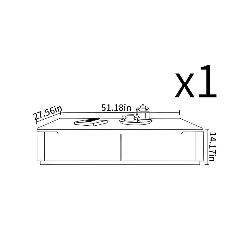 Modern minimalist style coffee table, 14.17" H x 51.18" L x 27.56" W, Black