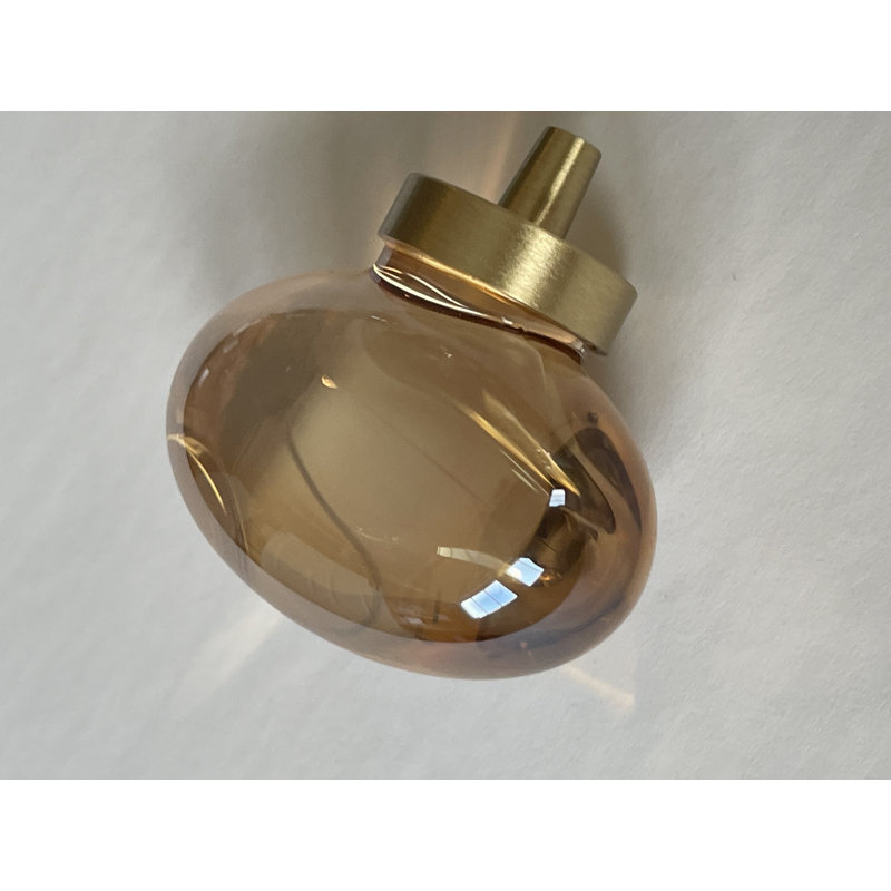 1 3/4" Oval Amber Glass Knob, Brushed Brass/Amber
