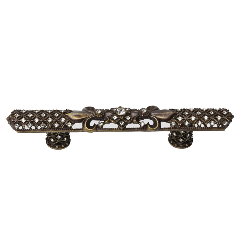 Carpe Diem Hardware 7633-8C Versailles Gilded Mercury 3 inches c.c. small pull Fleur De Lys w/ Swarovski Crystals and decorative column feet in Gilded Mercury