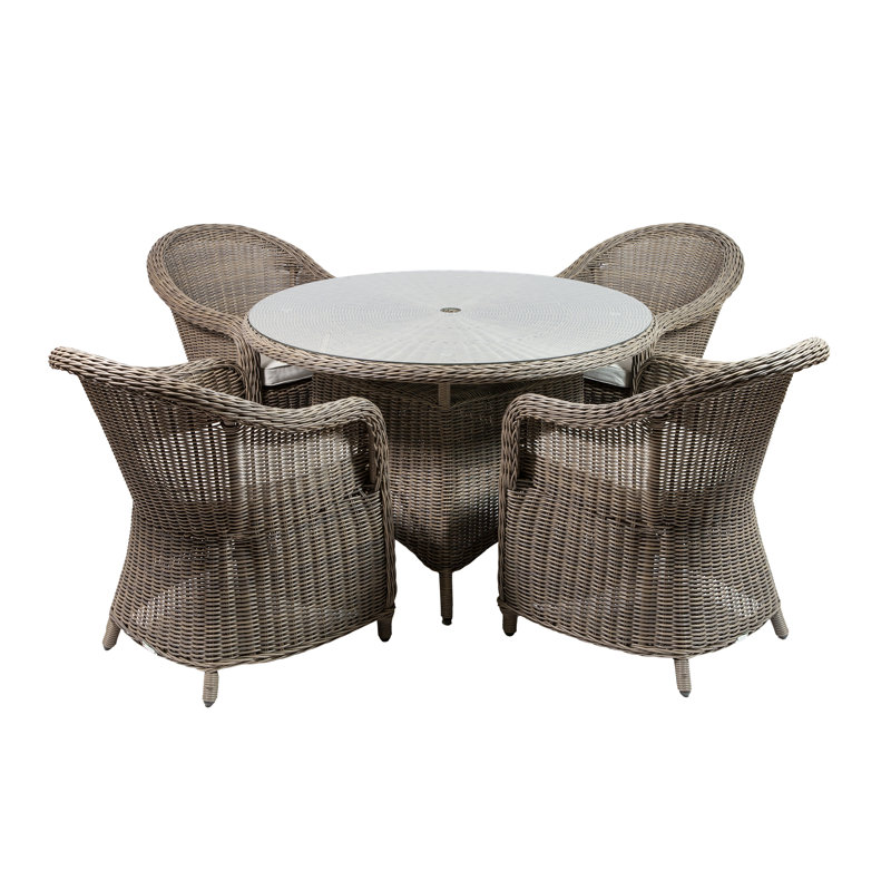 Peterman 4 - Person Patio Dining Set Umbrella Hole Included Round Table with Cushions Included