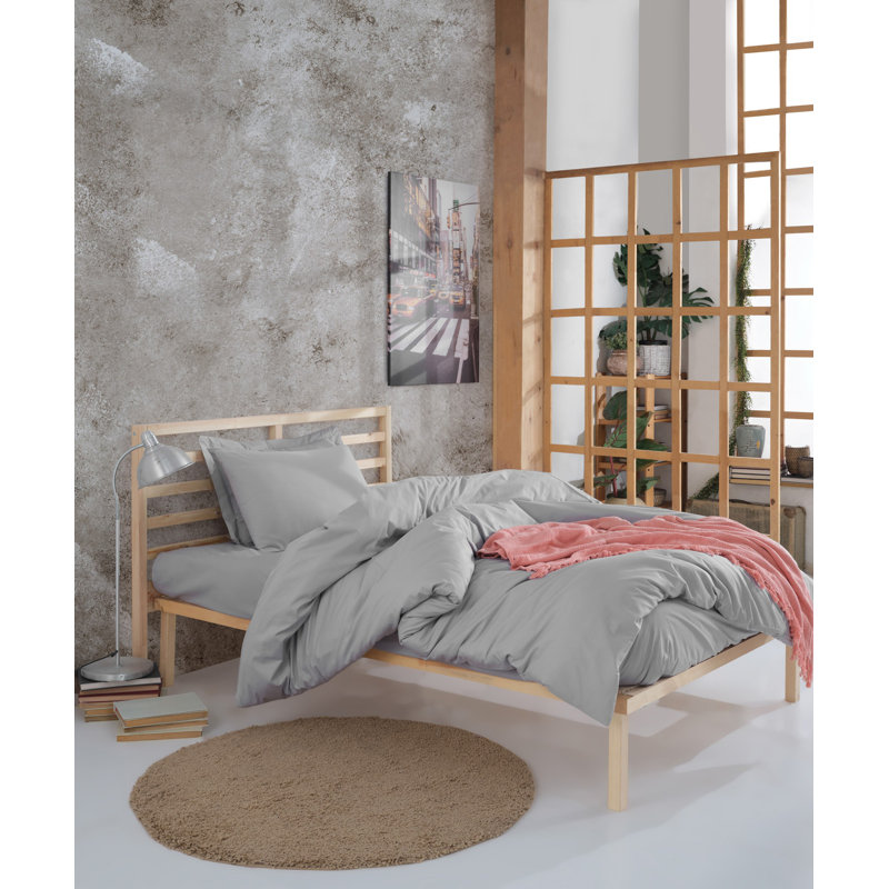 Ensemble de housse de couette 100% coton, Housse de couette 63 "x 87" + 1 taie d'oreiller st, Gris clair