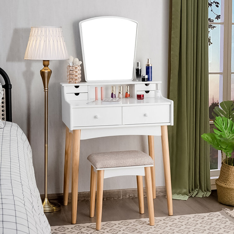 Wade Logan® Leicester Vanity Table Set with Adjustable Brightness Mirror  and Cushioned Stool & Reviews - Wayfair Canada