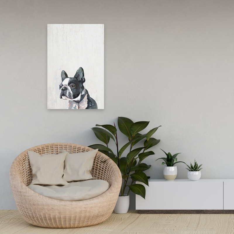 Chiot Frenchie, réalisme animalier contemporain, H 24 po x l 16 po