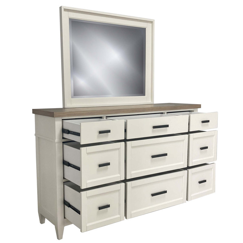 Lit-abri avec 2 tables de chevet et commode avec miroir, Très grand, Ensemble de six pièces : lit, deux tables de che