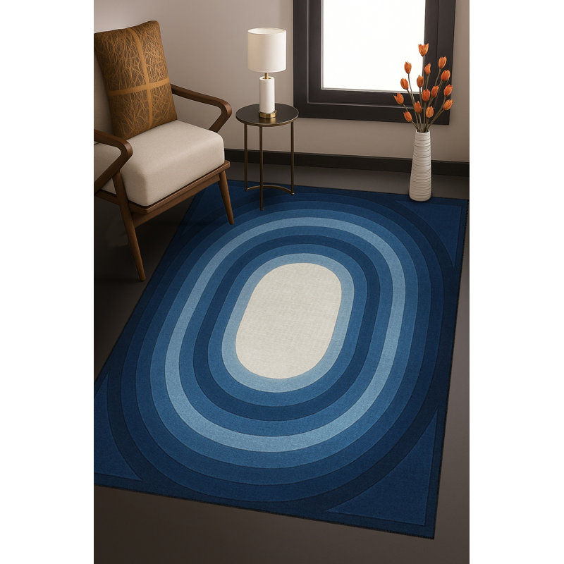 Tapis bleu tissé lavable rétro Mosso, 3'3" x 4'11"