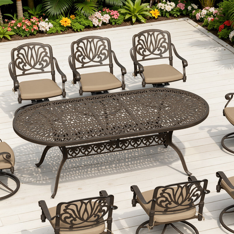 Hammitt Oval Metal Outdoor Dining Table With Umbrella Hole , 86.61'' in. W 41.34'' in. D