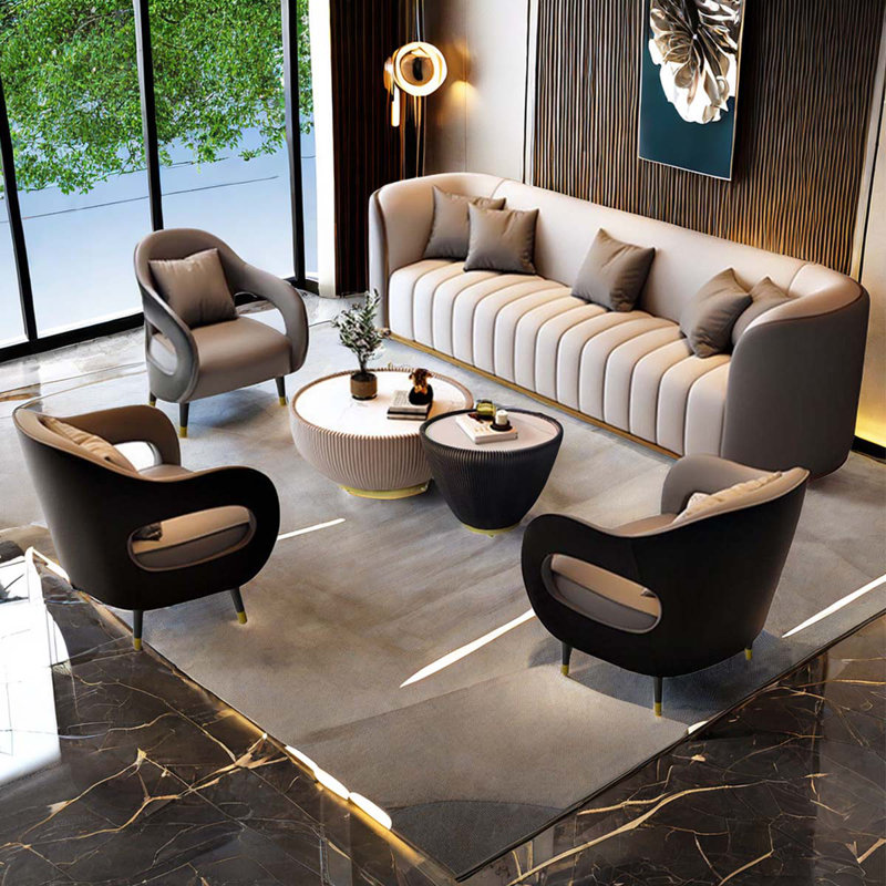 Ensemble de salon en similicuir 6 pièces Maslon, Similicuir gris