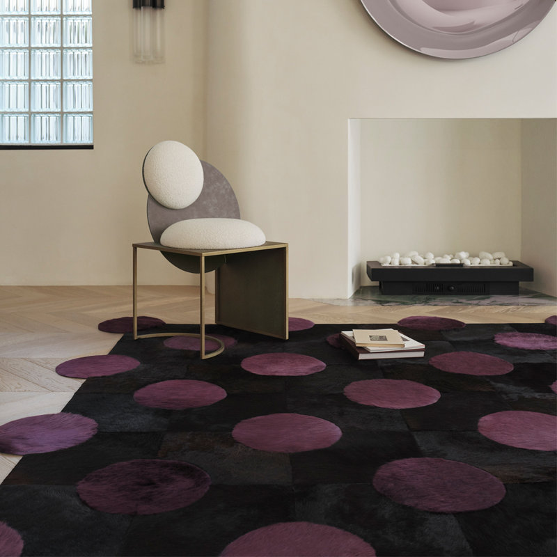 Art Hide X Greg Natale Cowhide Block Print Area Rug, Black/Purple, Rectangle 6'7" x 9'8"