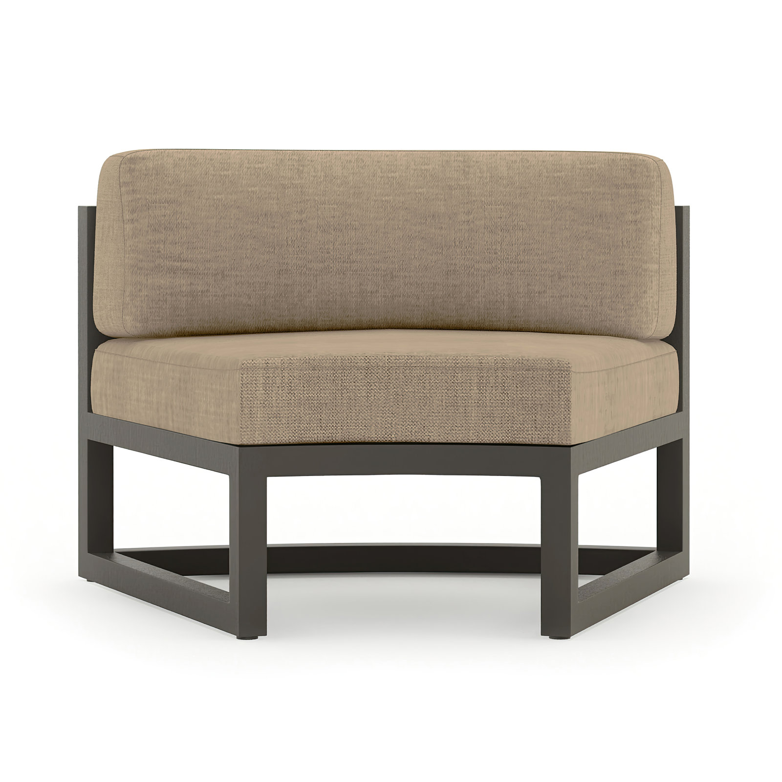 Bergeron Outdoor Curved Patio Sectional with Sunbrella Cushions, Canvas Heather Beige Sunbrella® Canvas, Slate