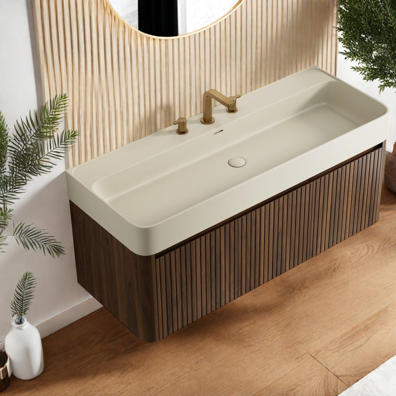 Meuble-lavabo moderne, rangement en bois de noyer de 24 po, 47.24