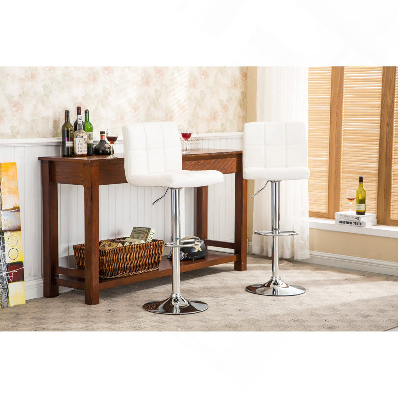 Tabouret de bar pivotant et réglable en similicuir hydraulique, ensemble de 2, blanc, Blanc