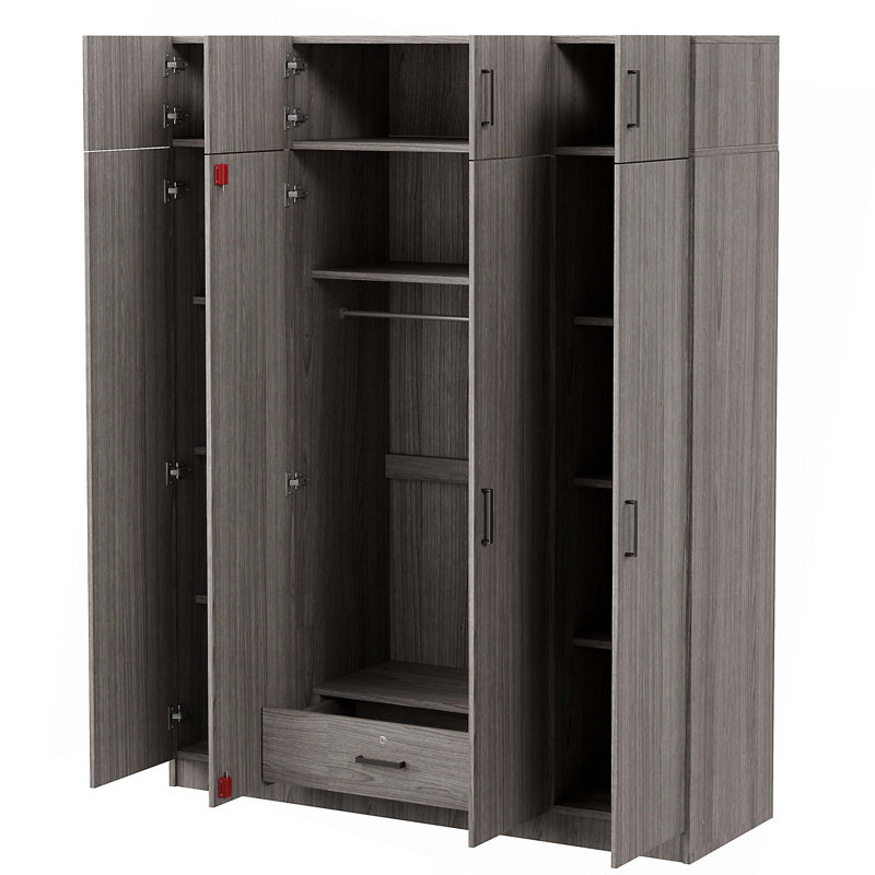 Armoire 4 portes avec 1 tiroir et armoire supérieure, Gris