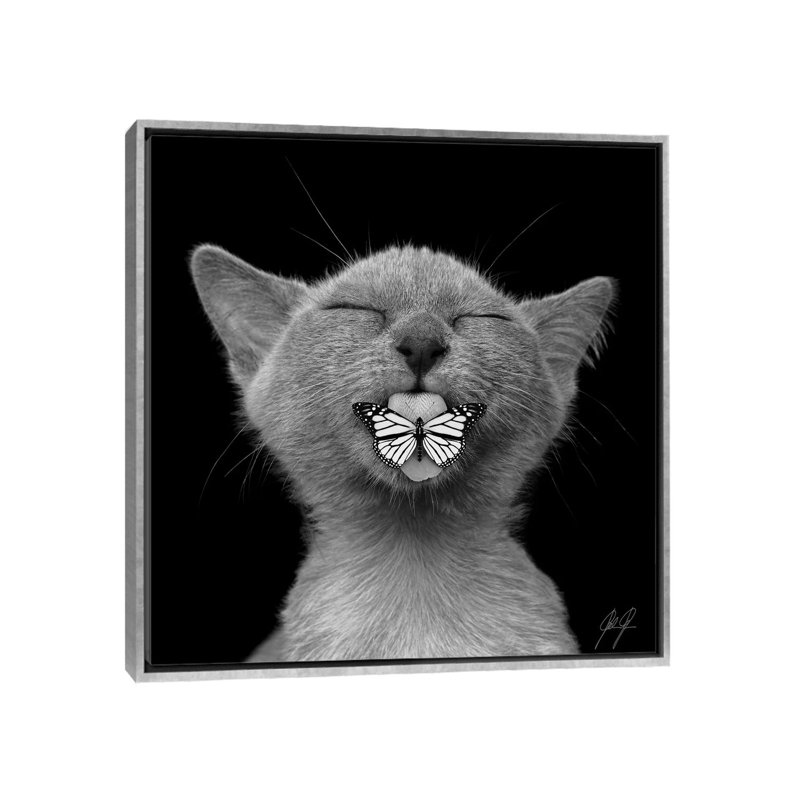 Baaahhh par Kathrin Federer - impression d'art graphique, H 18 po x l 18 po x 1,5 po, Toile avec cadre argenté, Pas de tapis