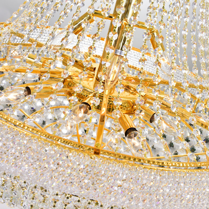 Lustre en cristal 30 po Andres pour hall d'entrée, escaliers, salles de bal, 32 lumières avec base E12, Doré