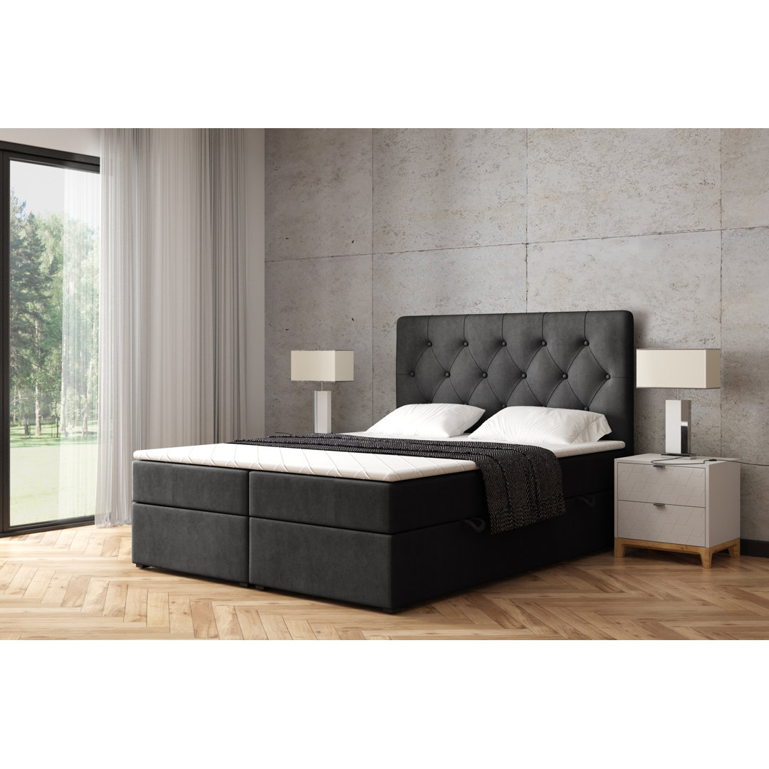 Boxspringbett mit H3 Bonell-Federkernmatratze, Topper und Bettkasten