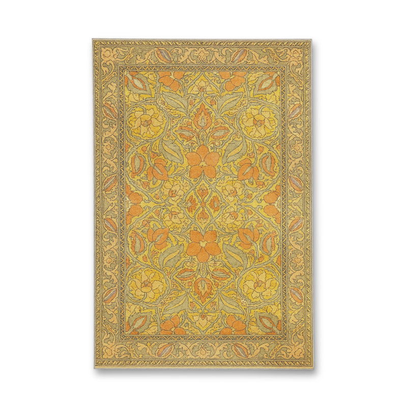 Tapis beige tissé à motif floral lavable Mosso, 3'11" x 5'11"