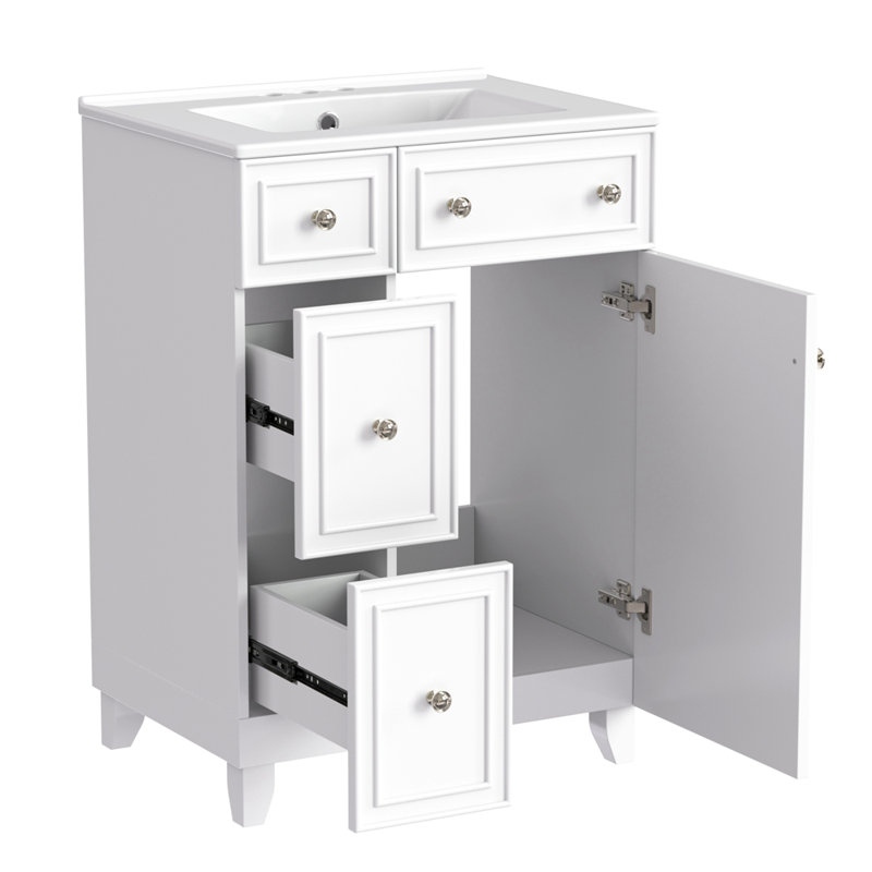 Armoire de meuble-lavabo 24 po avec lavabo en céramique, Blanc