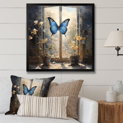 Cottage Blue Sunlit Butterfly I - Butterfly Animal Wall Art
