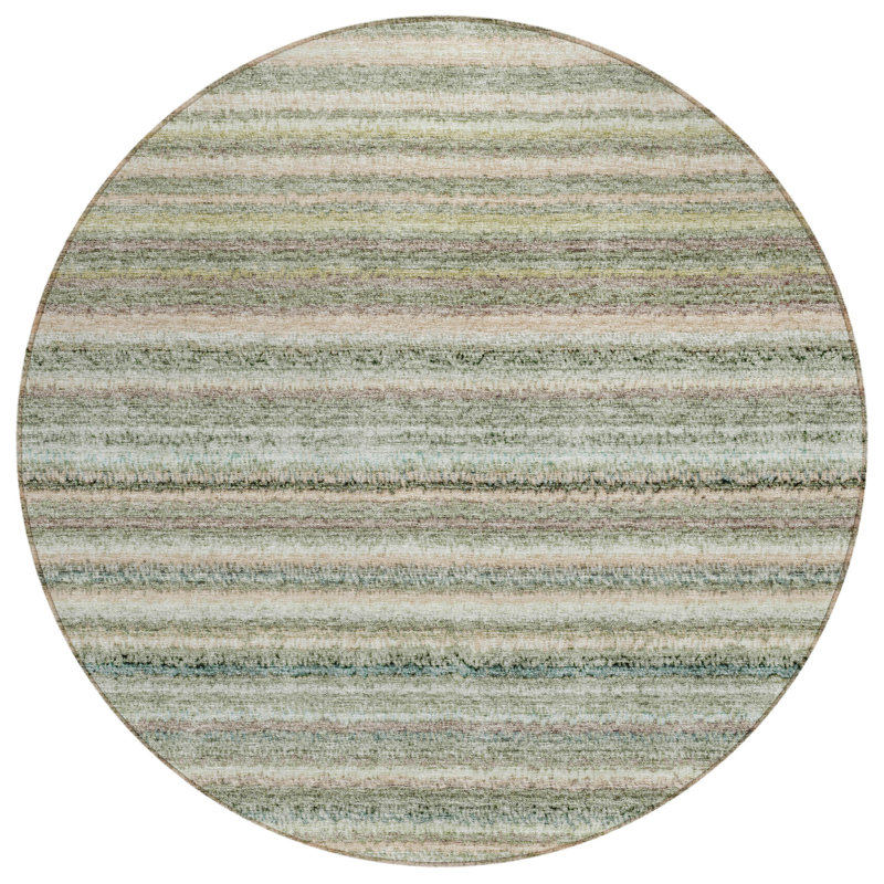 Brynson Washable Striped Indoor / Outdoor Rug, Round 8'