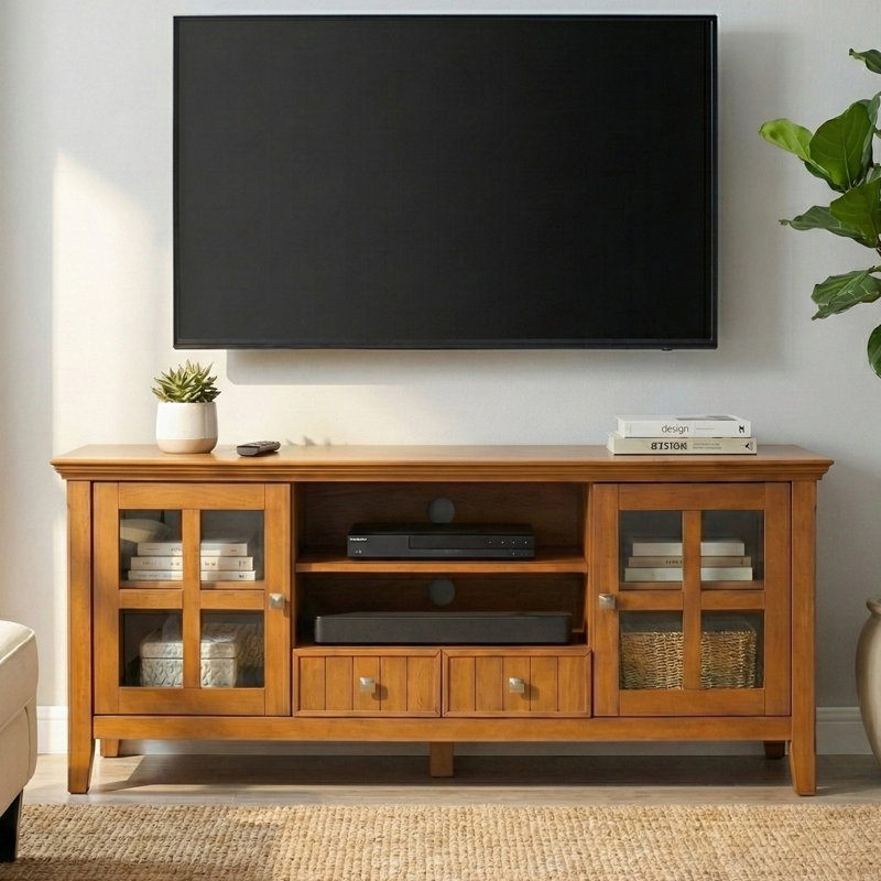 Meuble télé en bois massif Acadian, Brun doré clair