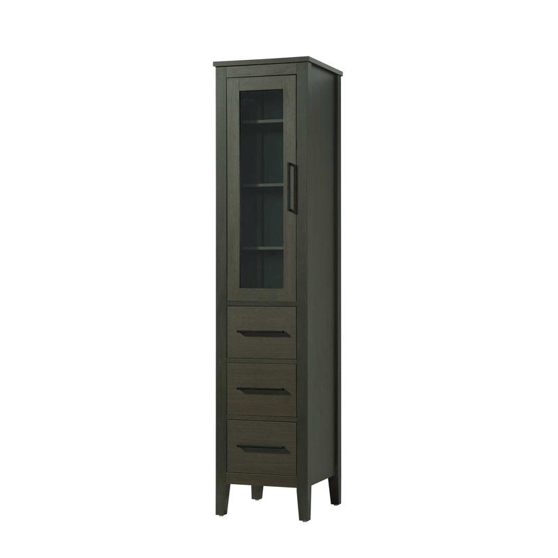 16 Inch Bath Storage Glass Cabinet in Mocha Brown, Mocha Brown, 72" H x 16" W x 72" D